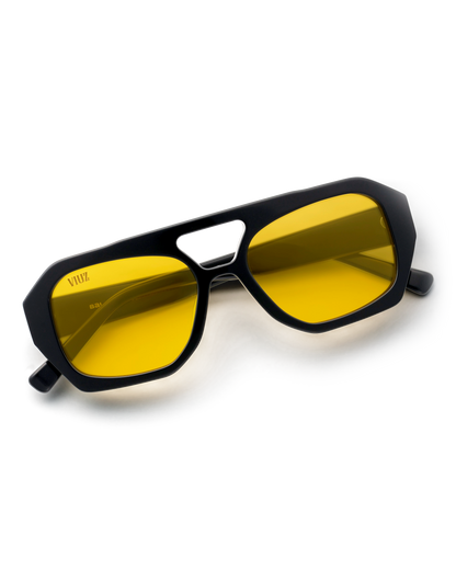 Baller Sunglasses - Black w/ Yellow Lens :) $
